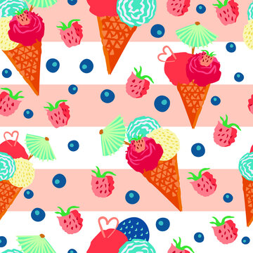 Vector seamless summer pattern, sweet ice cream