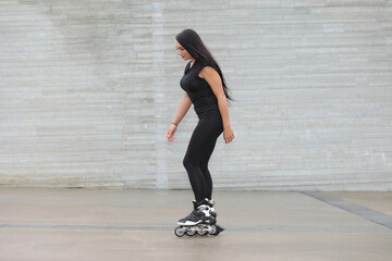 young woman on roller skates
