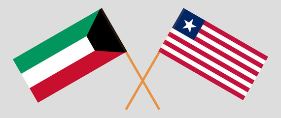 Crossed flags of Kuwait and Liberia. Official colors. Correct proportion