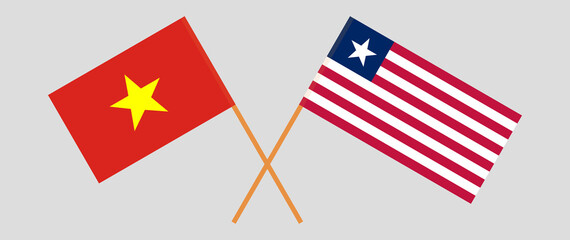 Crossed flags of Vietnam and Liberia. Official colors. Correct proportion