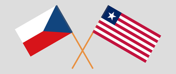 Crossed flags of Czech Republic and Liberia. Official colors. Correct proportion