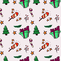 new year,christmas,holiday,seamless,fabric,background,christmas tree,gift,mittens,snow,snowman,bell,candy