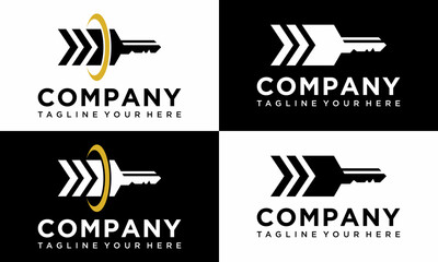 Set of key logo, vector key with a simple concept design template on a black and white background.