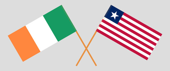 Crossed flags of Ireland and Liberia. Official colors. Correct proportion