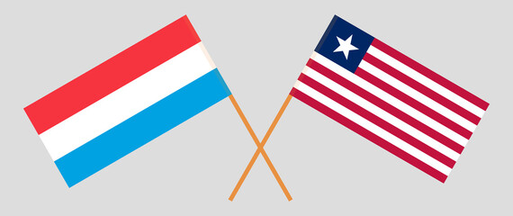 Crossed flags of Luxembourg and Liberia. Official colors. Correct proportion