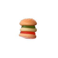 Tasty jelly candy in shape of burger isolated on white