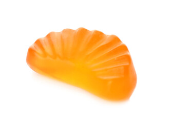 Tasty jelly candy in shape of orange slice isolated on white
