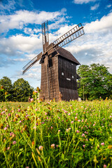 Smigiel, Poland - August 08, 2021. Old wooden mill in Smigiel - Smigielskie Wiatraki