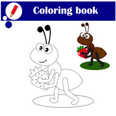 Coloring page outline of cartoon ant. Vector illustration, coloring book for kids