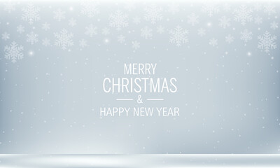 Merry christmas greeting card with winter background.