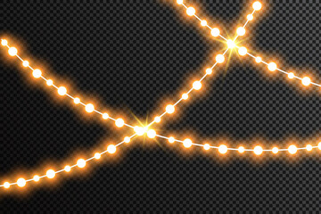 Glowing Christmas lights isolated realistic design elements. Garlands, Christmas decorations. lights effects.