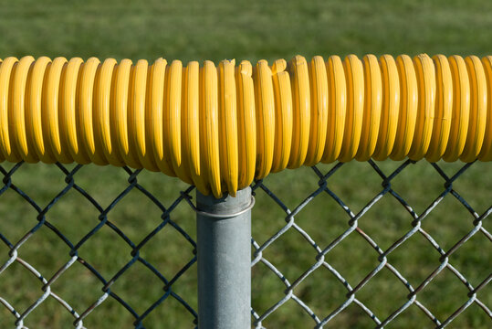 Baseball Diamond Deep Field Barrier Fence With Protective Yellow Bumper Or Guard