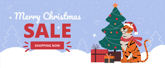 Sale banner for christmas with chinese symbol of new year tiger.