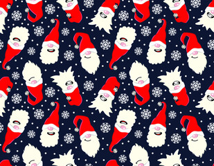 Cute gnome Christmas snow pattern tiled repeat print for backgrounds and textures.