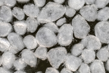 abstract texture of broken white ice and dark blue water. View of the ice from a drone. background...