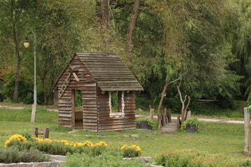 wooden gazebo in the park