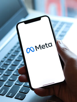 West Bangal, India - October 29, 2021 : Meta the new facebook name logo on phone screen stock image.