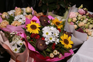 background of different bouquets of flowers