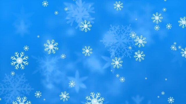 Animation of christmas snowflakes falling on blue background