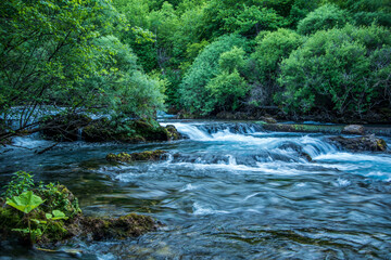 Panorama of cascades on the Una river , summer in Croatia.