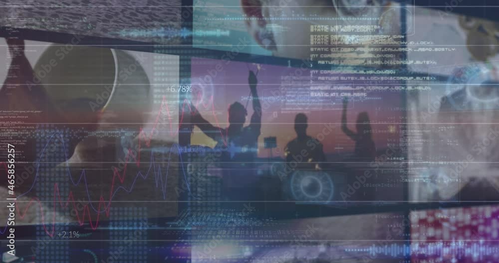 Poster animation of scopes scanning and data processing on screens