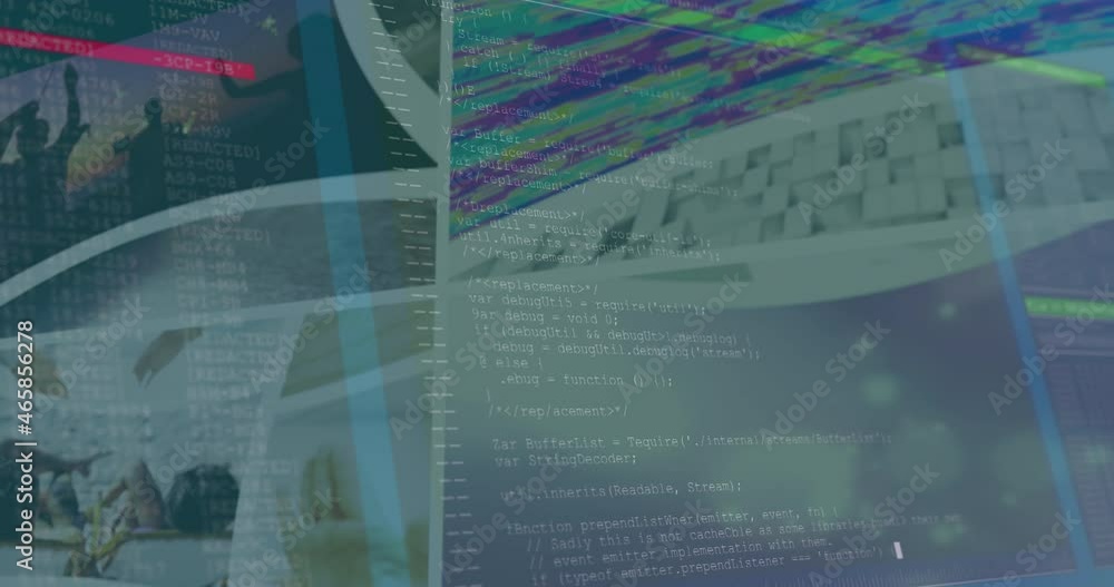 Poster animation of network of connections and data processing on screens