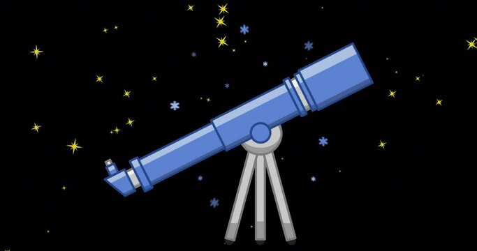 Animation of blue telescope over stars on black background