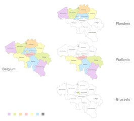 Map of Belgium divided to administrative divisions, Flanders Wallonia and Brussels vector