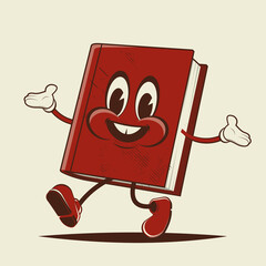 funny cartoon illustration of a happy walking book - 465857269