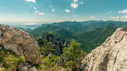 Fototapeta premium Panorama of rock nature monument Dabarski kuk, Velebit Nature Park, Croatia.