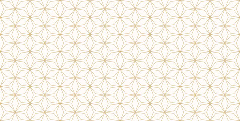 Vector abstract geometric seamless pattern. Golden lines texture, elegant floral lattice, mesh, weave. Oriental traditional luxury background. Subtle gold floral ornament, repeat tiles, modern design