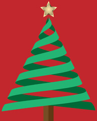 Ribbon Christmas tree with golden star