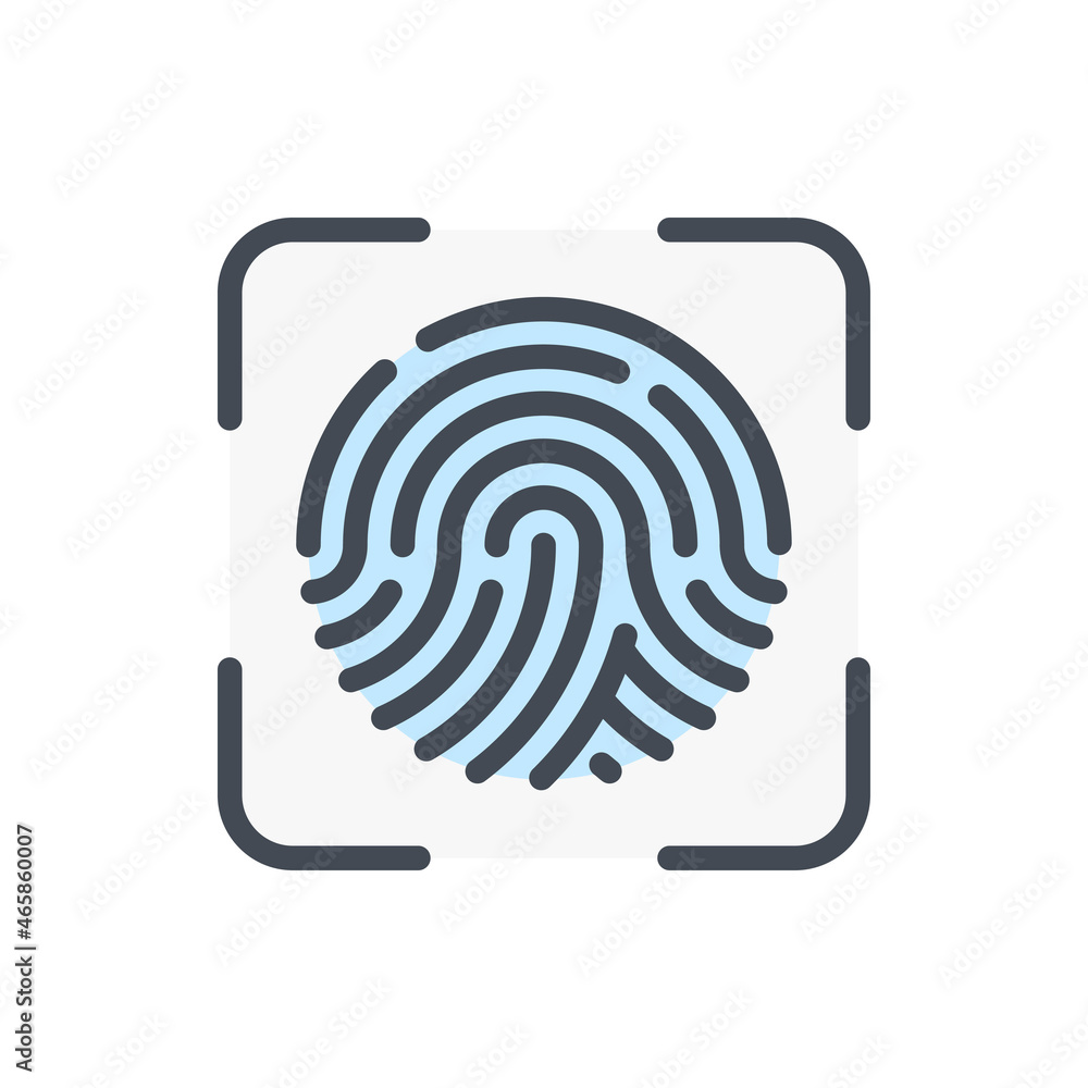 Poster fingerprint scan color line icon. finger identification scanning vector outline colorful sign.