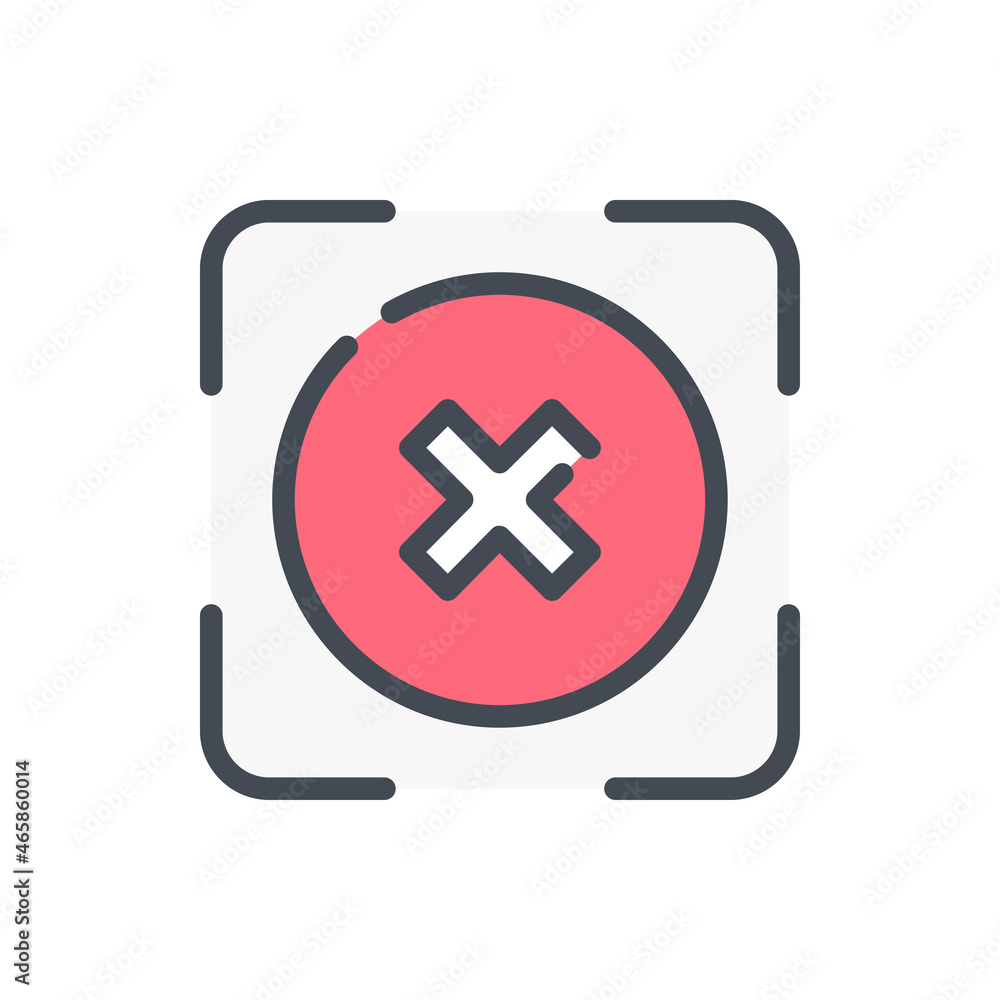 Poster scanning denied color line icon. scan frame with cross in circle vector outline colorful sign.