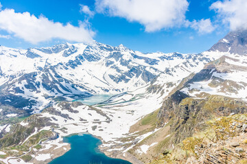 Naklejka na ściany i meble Amazing Alpine landscape with lakes in Gran Paradiso National Park, Piedmont Italy