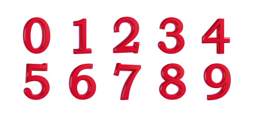 rendered 3d red number isolated on transparent background