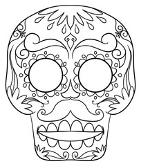 Skull with Mexican pattern and mustache to color it, Vector illustration