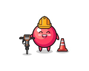 road worker mascot of cranberry holding drill machine