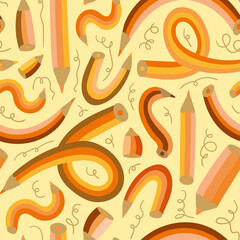 Vector seamless pattern with cute rainbow pencils. Funny repeated background with modern hand drawn elements