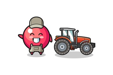 the cranberry farmer mascot standing beside a tractor