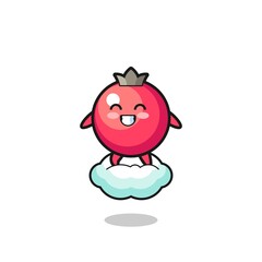 cute cranberry illustration riding a floating cloud