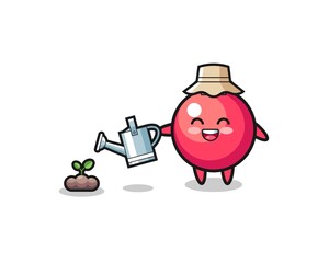 cute cranberry is watering plant seeds