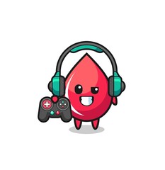 blood drop gamer mascot holding a game controller