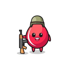 cute blood drop mascot as a soldier