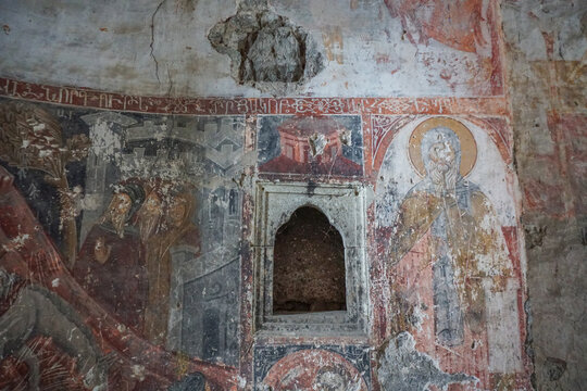 Interior and frescoes of Kaymaklı Armenian Monastery (Amenaprgič Vank) in Trabzon Province, Turkey 