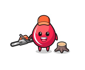 blood drop lumberjack character holding a chainsaw