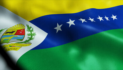3D Waving Venezuela State Flag of Apure Closeup View.