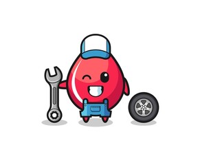 the blood drop character as a mechanic mascot