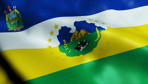 3D Waving Venezuela State Flag of Guarico Closeup View.