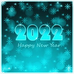 Obraz na płótnie Canvas 2022 turquoise square banner with snowflaks and text Happy new year 2022, gradient background, merry christmas